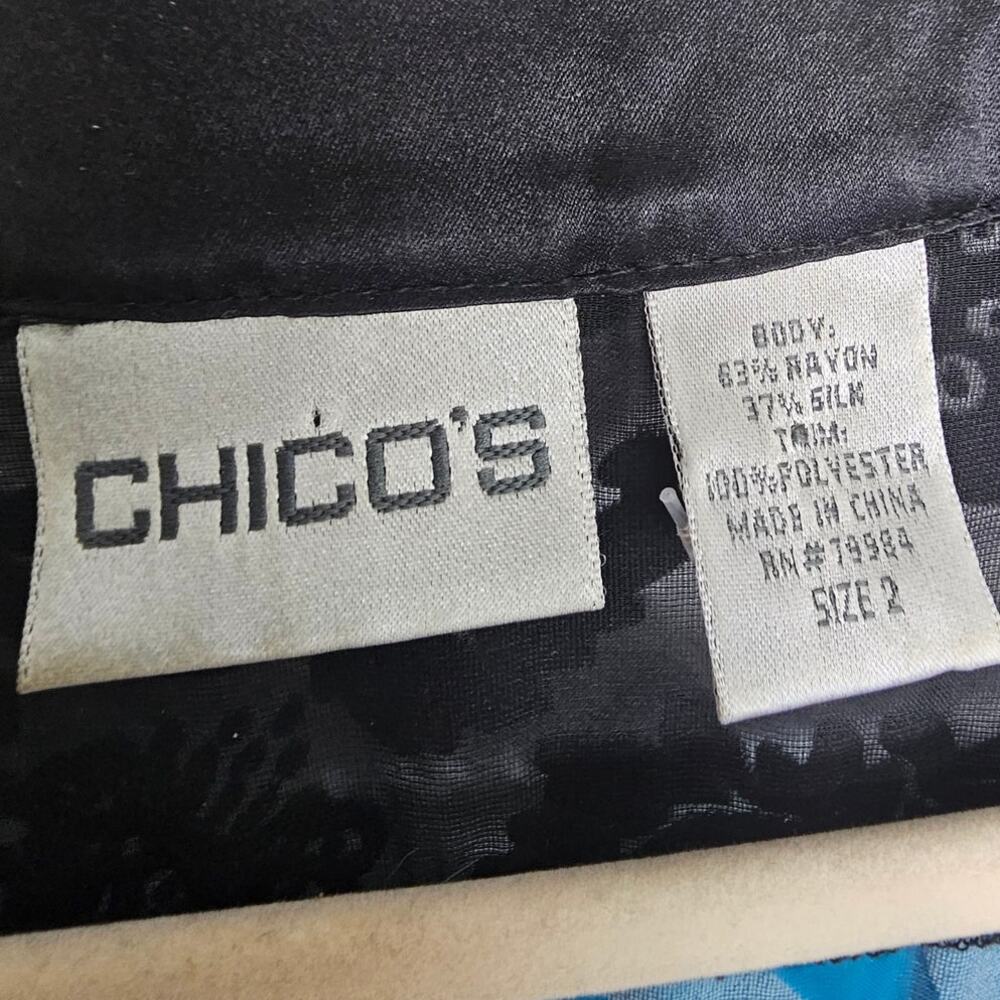 Chicos Silk Sheer Cardigan Size L Artsy Floral Bohemian Whimsigoth Patchwork - Picture 6 of 8